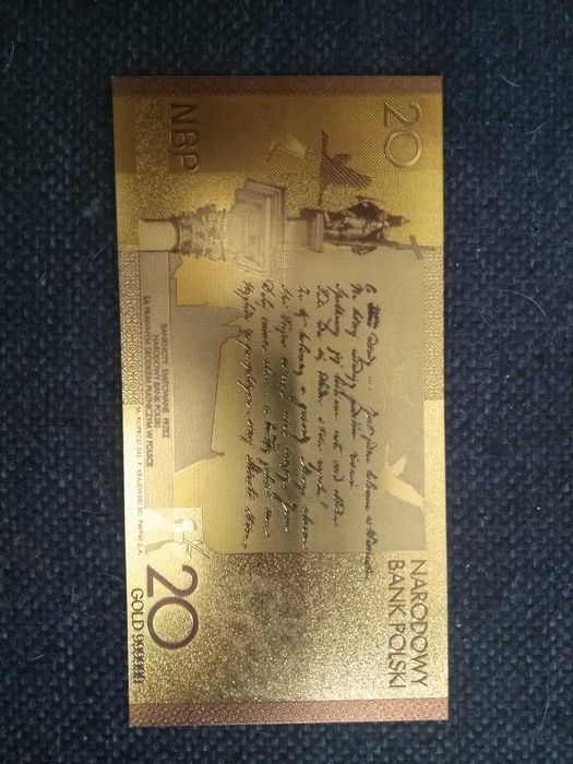 Banknot kolekcjonerski pozłacany - 20 zł Juliusz Słowacki