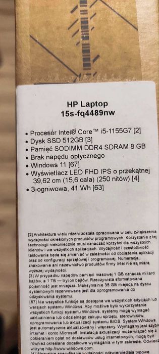 Laptop NOWY HP 15s-fq4489nw IntelCorei5 512gb ram8gb