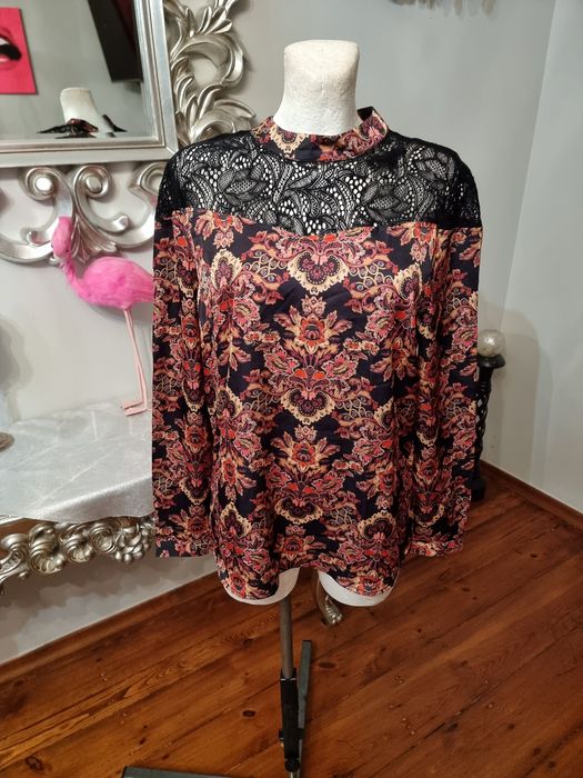 Damska bluzka satyna koronka SELECTED r M jesienne kolory stójka