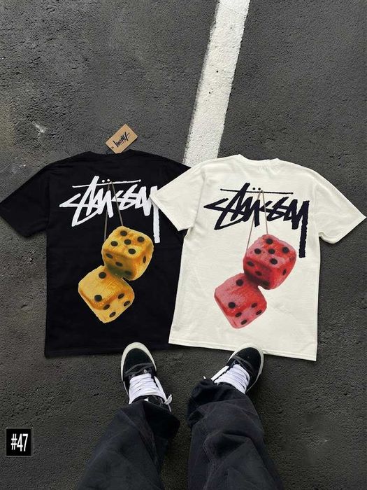 XS - XXL • Новая Футболка Stussy Fuzzy Dice • Чорна / Біла