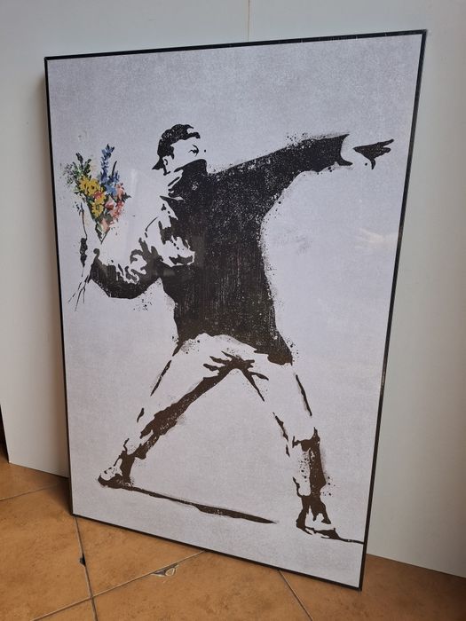 Obraz Banksy " Miotacz kwiatów " na płycie 60/90cm