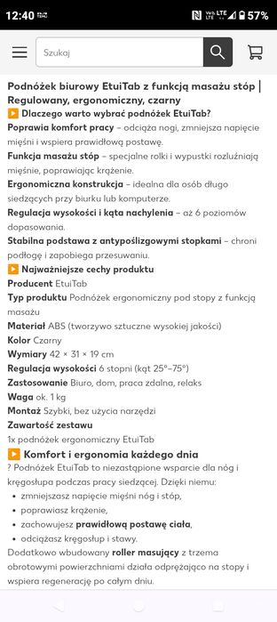 Regulowany podnóżek z opcją masażu