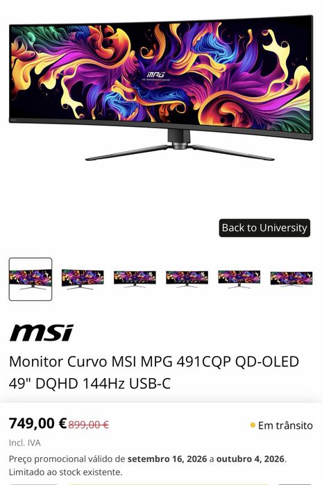 Monitor Curvo MSI oled 49 144hz c/garantia