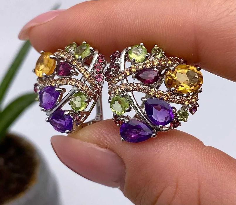 Серьги 925 пробы с натуральными камнями