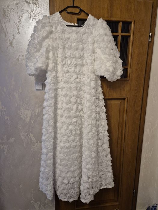 Sukienka w róże 3d, XXL, biała, nowa