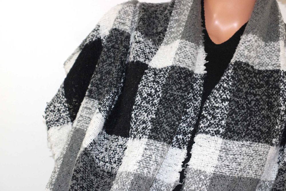 sl1 stylowy szal w kratkę modne frędzle 59x184