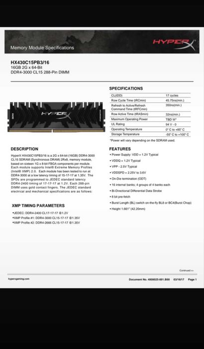 Pamięć RAM HyperX Fury DDR4 32 (2×16GB) 3200MHz CL15