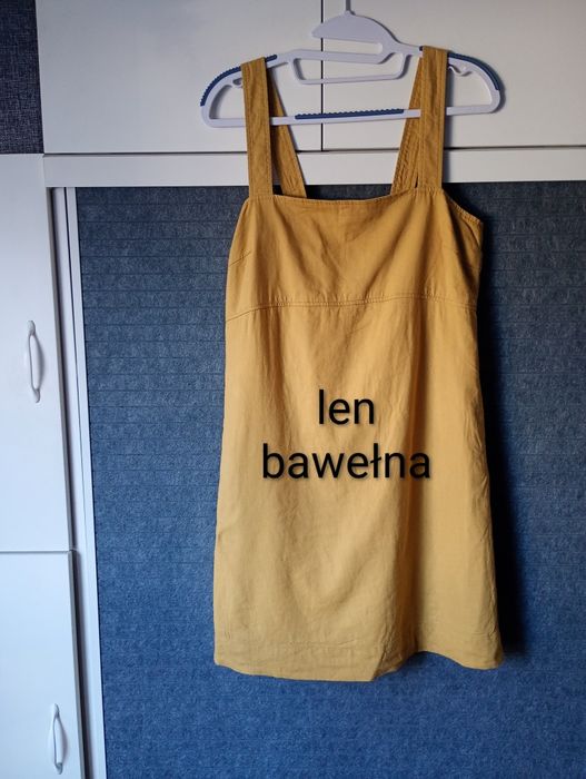 Luźna lniana sukienka musztardowa Uniqlo
