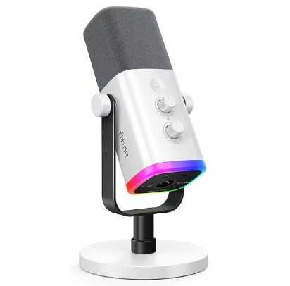 Microfone Dinâmico Branco FIFINE para PS4/PS5/PC Podcast e Streaming