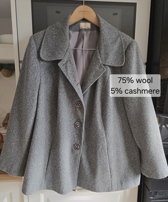 Kurtka wełniana z kaszmirem 46-48 szara marynarka