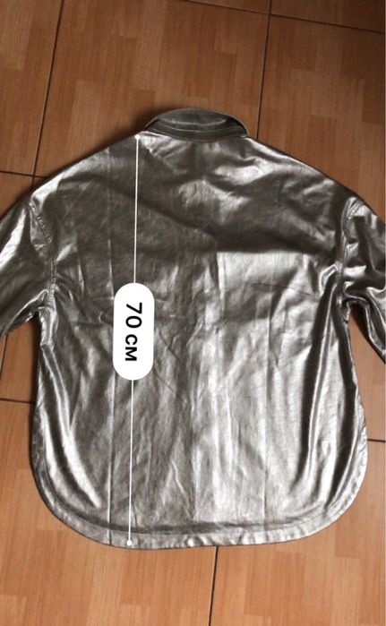 Брендова нова розм S наш 48 оверсайз штуч замша сорочка срібляста