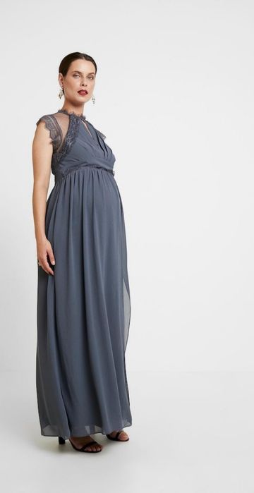 Elegancka długa sukienka maxi szara ciążowa TFNC 42 koronka