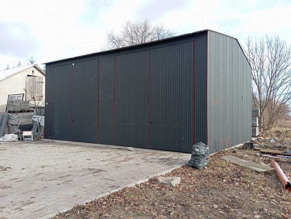 Wysoki Grafitowy Garaż Blaszany- Magazyn Wiata - Hala  – GRZYWSTAL