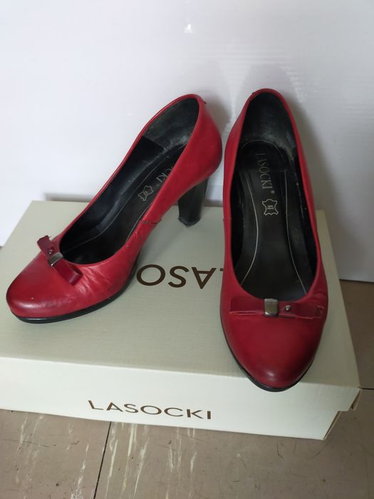 Czółenka Lasocki skórzane  36 wkładka 23 cm wiśniowe