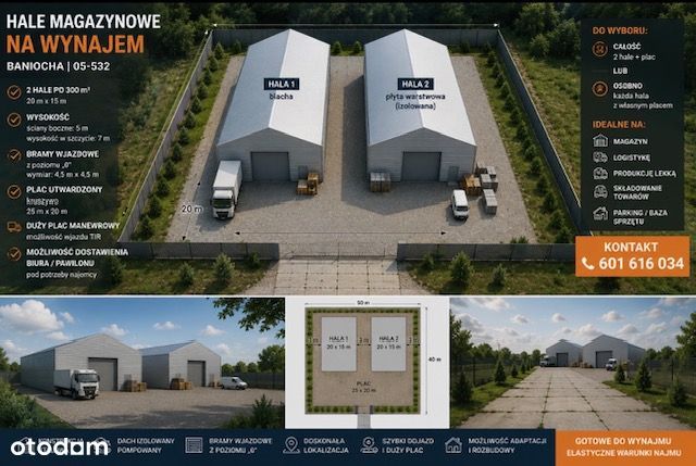 Wynajmę magazyn ,hala 300m²+biuro+plac 1000m2 ,baza ,hurtownia pod Wwa
