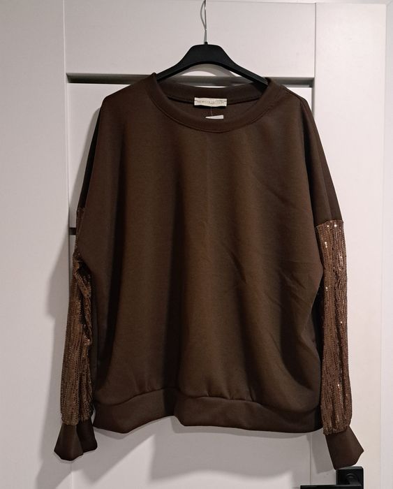 Czekoladowe bluza materiał masełko +cekiny