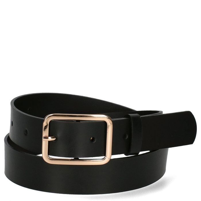 Pasek damski skórzany czarny złota klamra 80