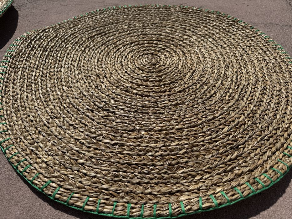2 IKEA Jute Rugs with Green Thread Border, 1 m, Like New