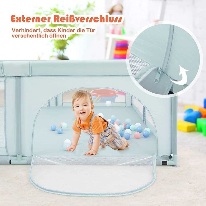 Duży kojec dla dziecka niemowląt z 50 niebieskimi kulkami, suchy basen