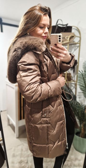 Kurtka czekoladowa zimowa futerko dłuższa Varlesca chicaca L XL XXL