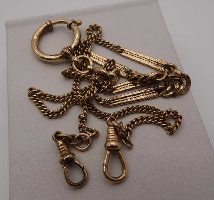 Antyczna złocona dewizka z ozdobami Am Charnier 46 cm.