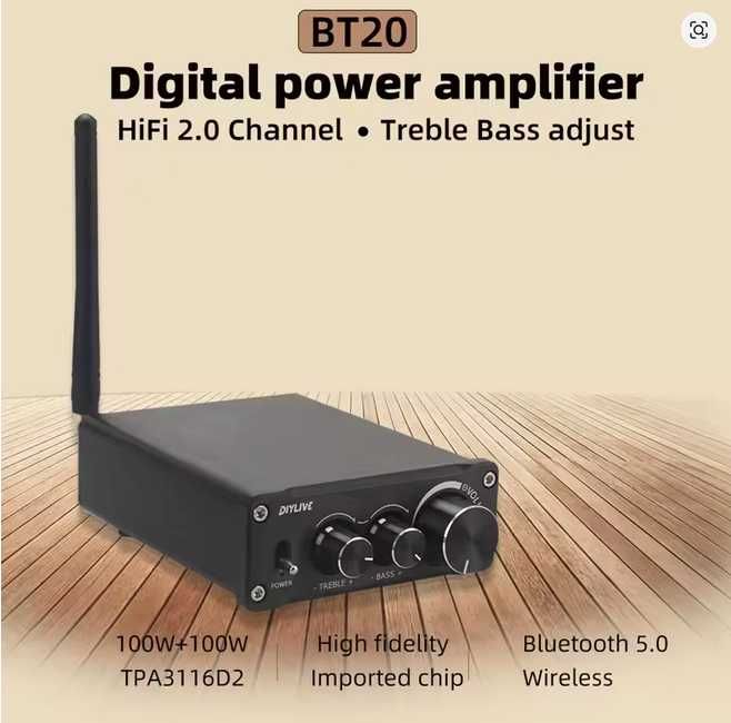 Пiдсилювач DIYLIVE BT20  2x100W TPA3116D2x2  Bluetooth