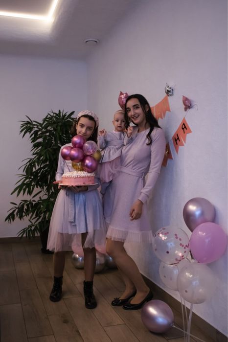 Family look для трьох рожево срібного кольору