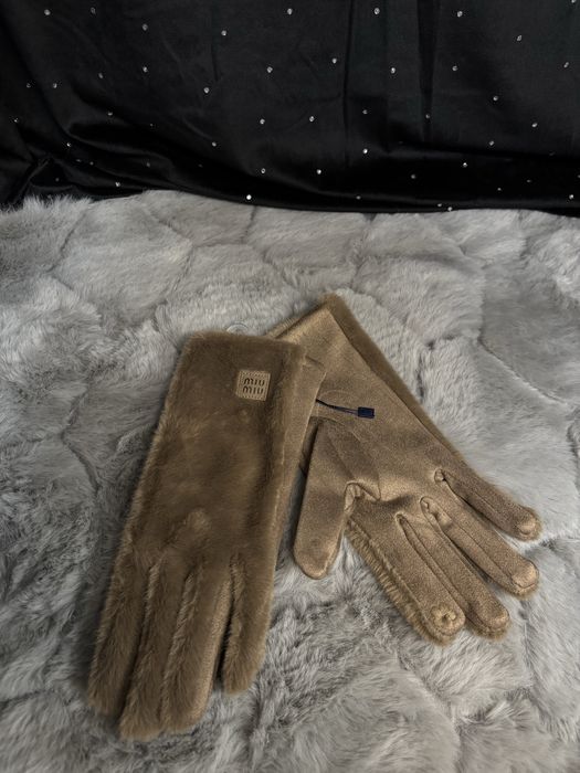 Rekawiczki zamszowe brazowe bezowe MiuMiu Dior