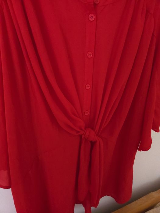Czerwona tunika sukienka oversize luźna guziki Zizzi XL 2XL 3XL