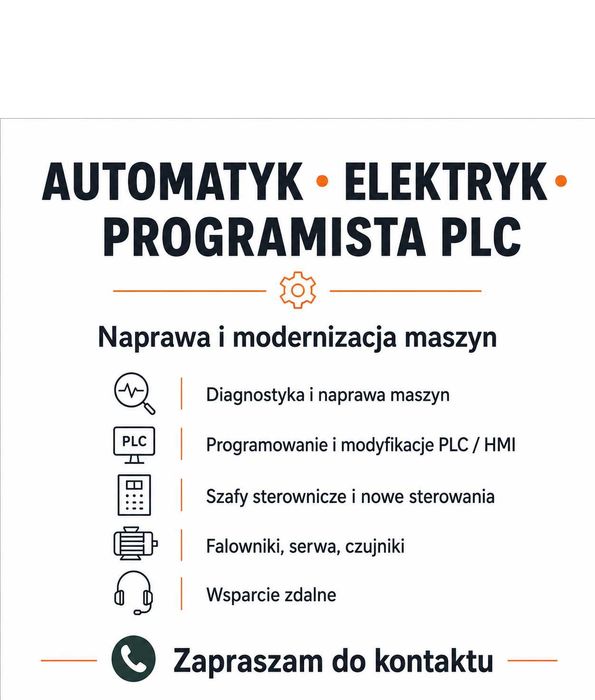 Automatyk / elektryk / programista PLC - naprawa i modernizacja maszyn