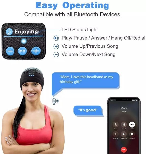 Пов'язка на голову спортивна з вбудованою bluetooth