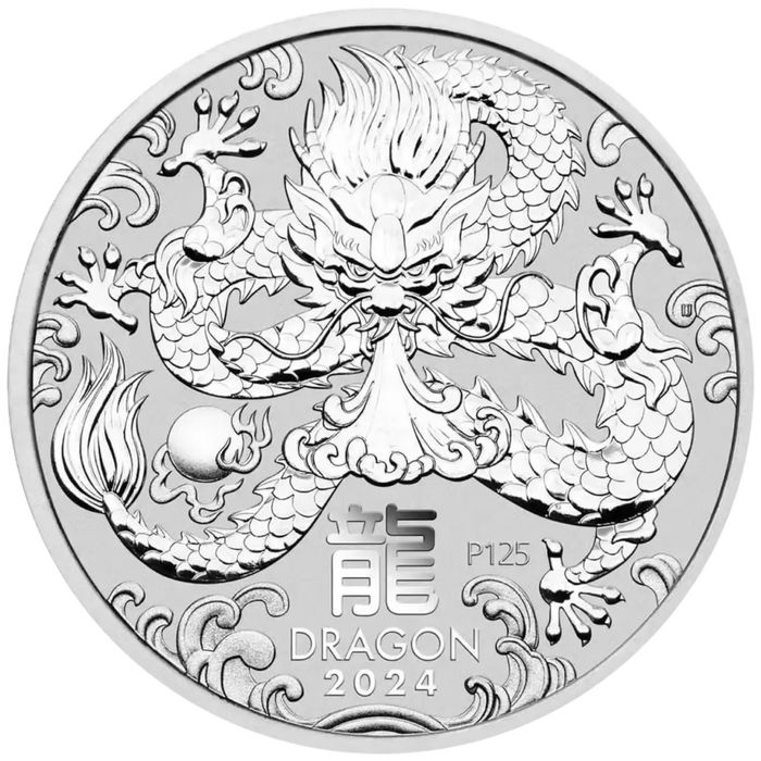 Срібна монета Lunar III Рік Дракона 2024 1/2 oz Perth Mint
