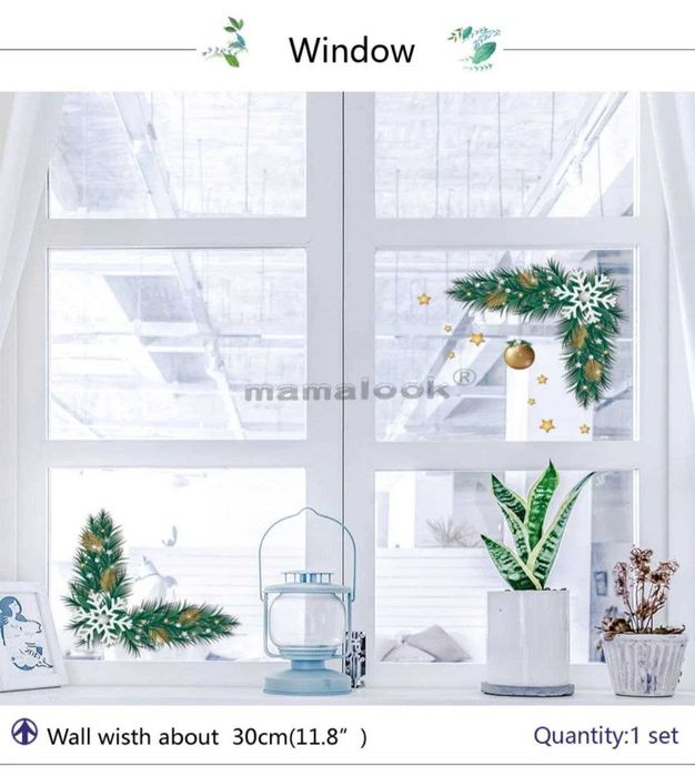 Наклейка виниловая стикер на окно стену новогодняя украшение декор