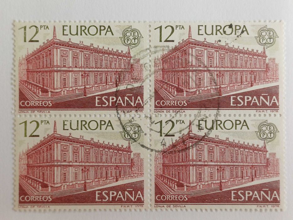 Filatelia - Espanha - Europa CEPT 1978, quadra do selo de 12 Pts