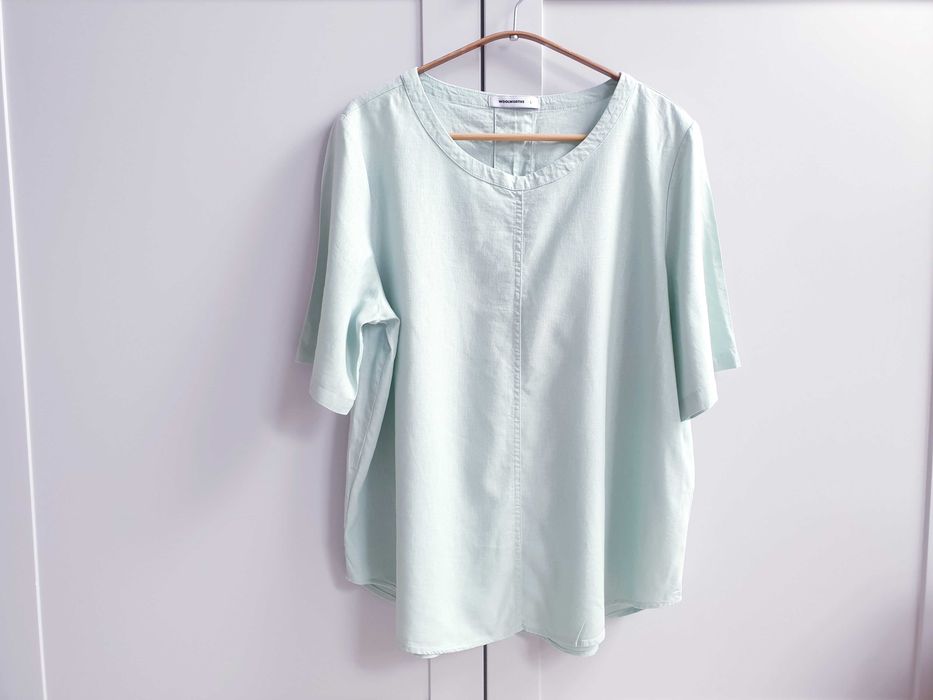 Zielona miętowa bluzka t-shirt lniana len 40 42 44 Woolworth oversize