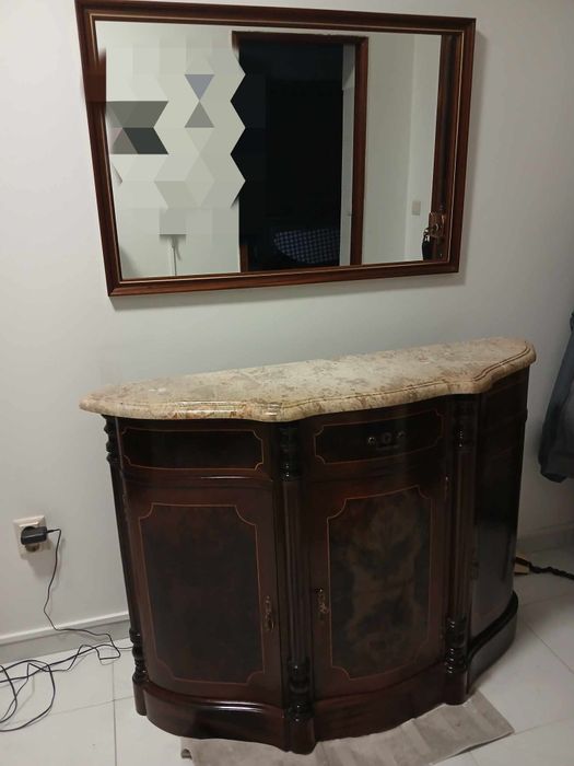 Sapateira em madeira e pedra - oferta espelho