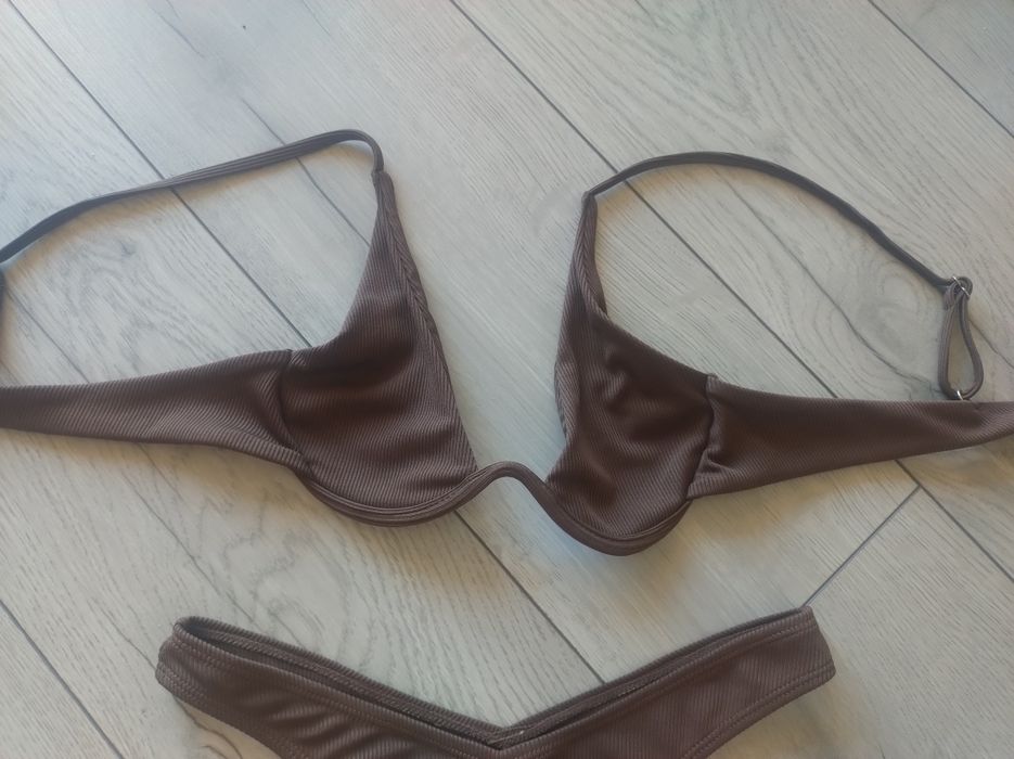 Bikini strój kąpielowy dwuczęściowy tankini thong stringi sexy brązowy