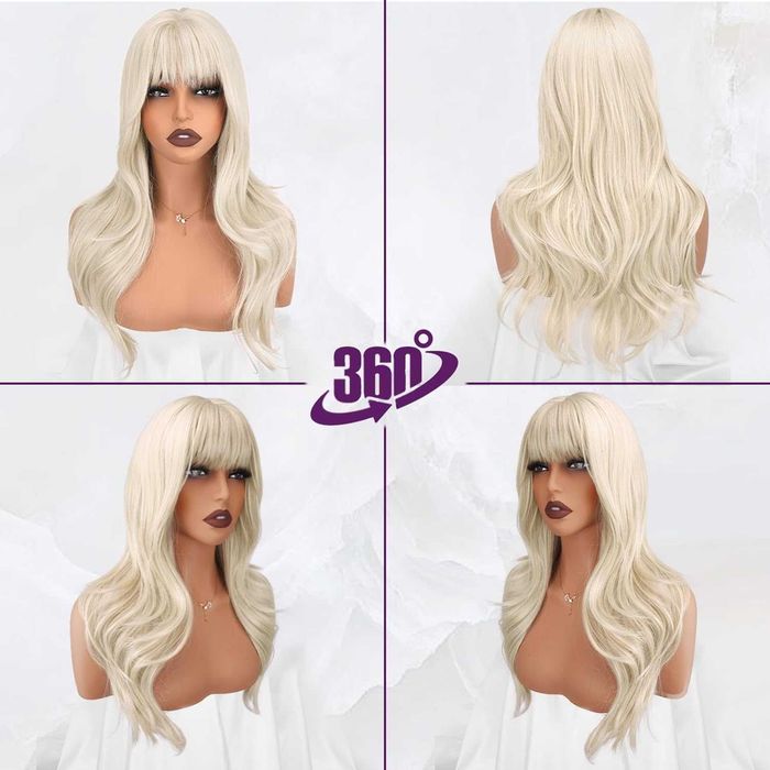 BARSDAR Długa Peruka Platynowy Blond 50 cm z grzywką