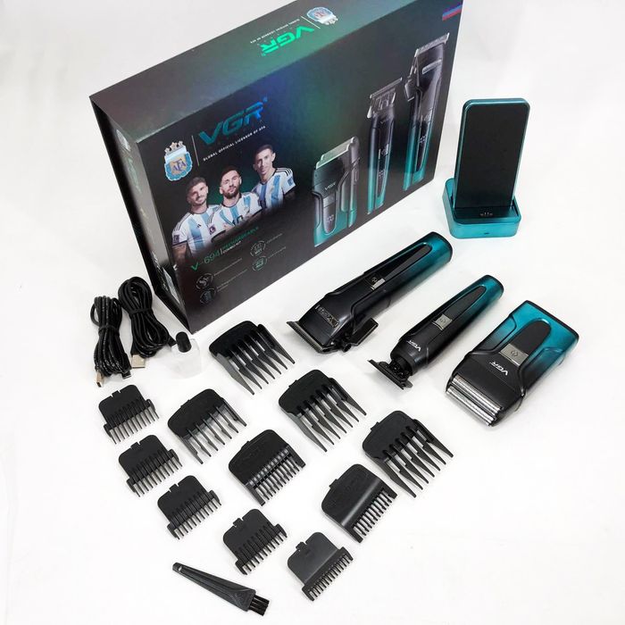 Комплект 3 в 1 VGR V-694 акумуляторна машинка для стрижки.