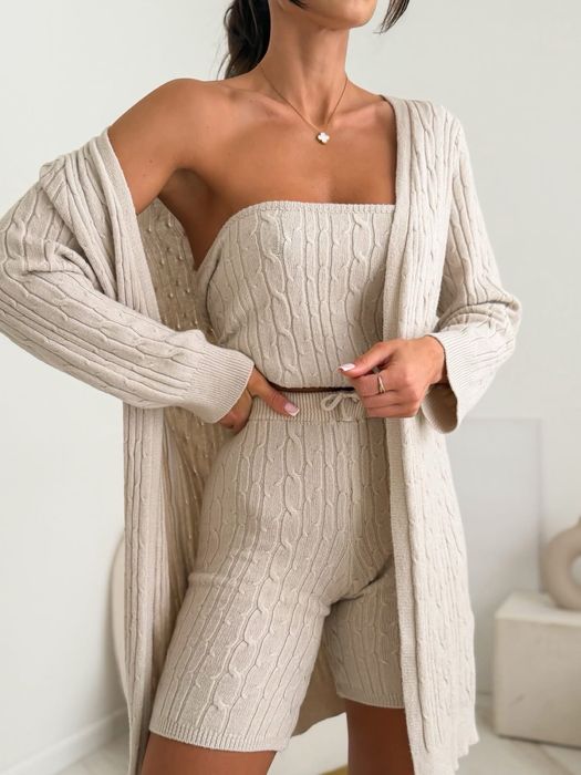 Lil glam by paparazzi komplet 3 czesciowy  azurowy kolarki kardigan top