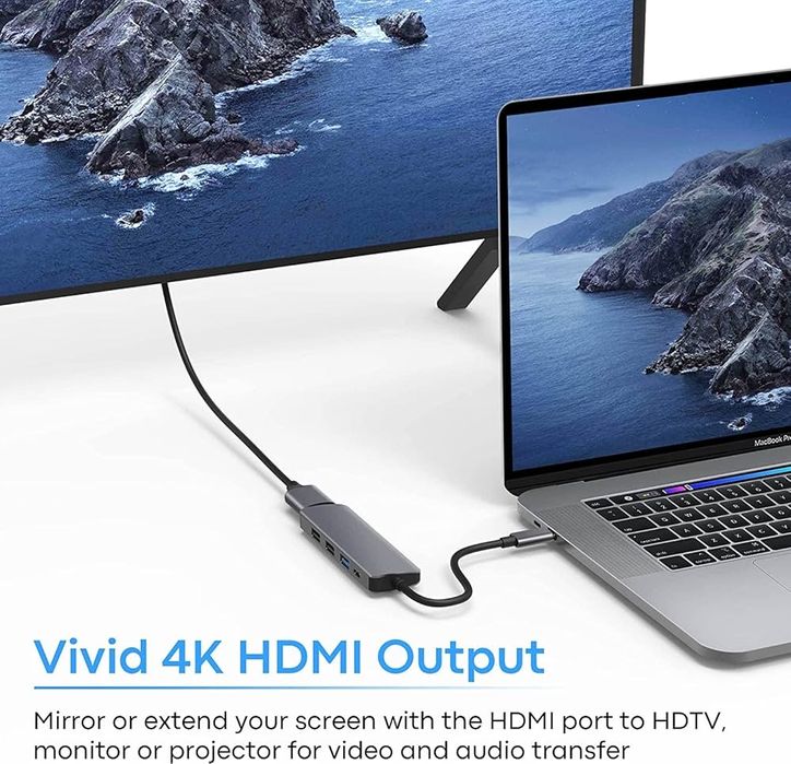 Adapter USB C 5 w 1, z wyjściem HDMI 4K