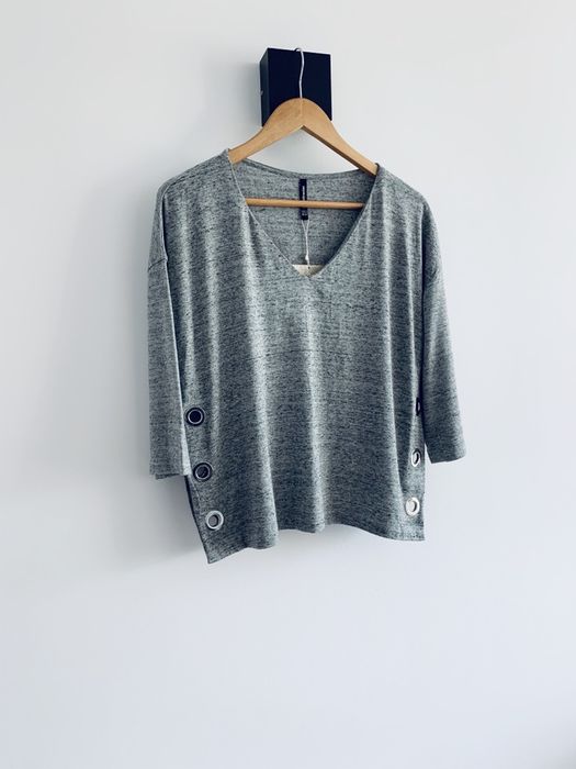 Sweter bluzka longsleeve szary melanż basic oversize Stradivarius