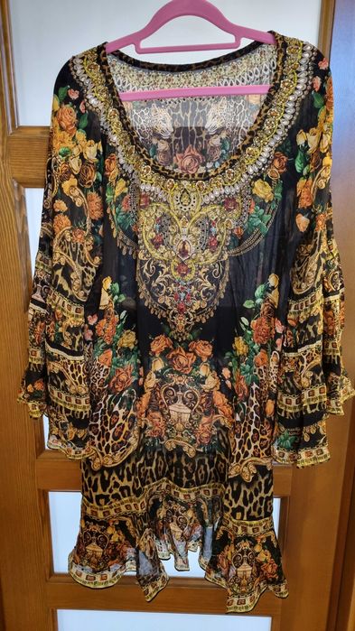 Sukienka jedwabna. Tunika. Swarovski. Panterka. Złoto.