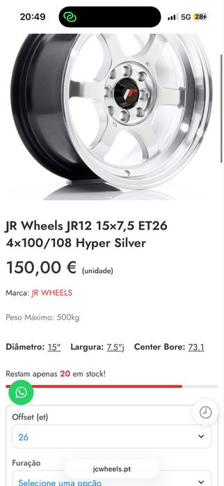 Jantes jr12 4x100/ 4x108 r15x7.5j