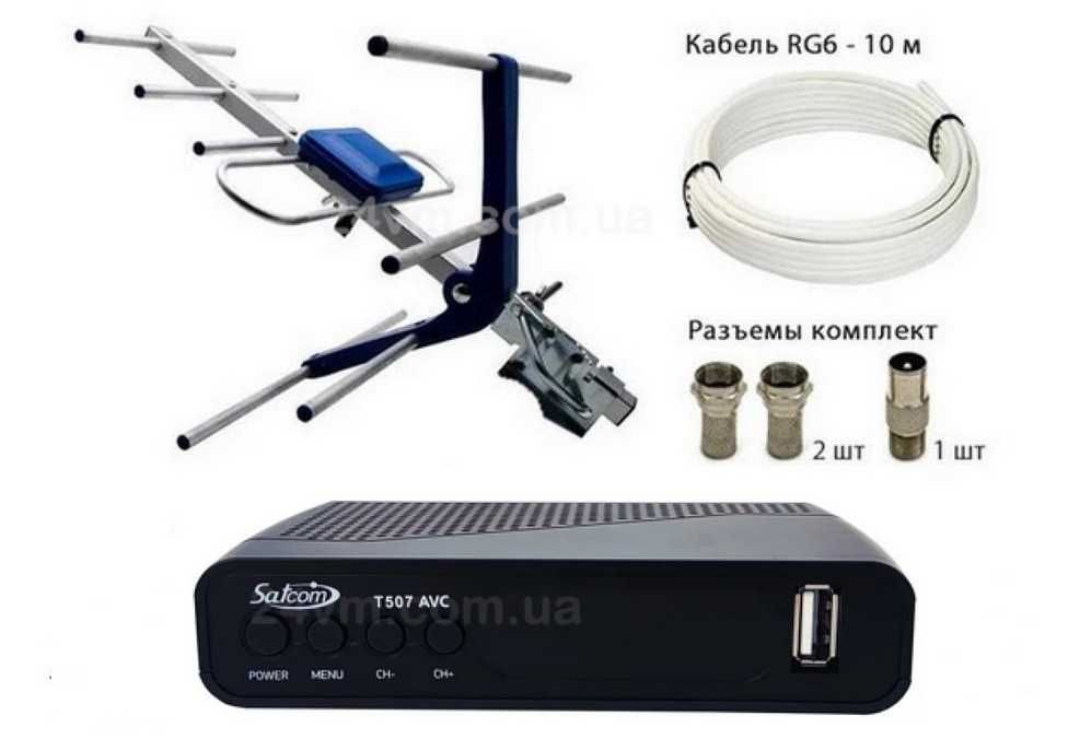 Комплект Тюнер Т2  тюнер Satcom T-507 з Антеною ES-003- 10м кабелю