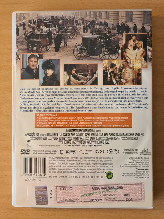 Filme em DVD "Ana Karenina", versão de 1997