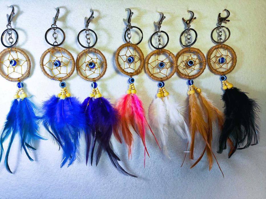 Chaveiro apanhador de sonhos feito à mão pena olho Grego bolsa boho amuleto