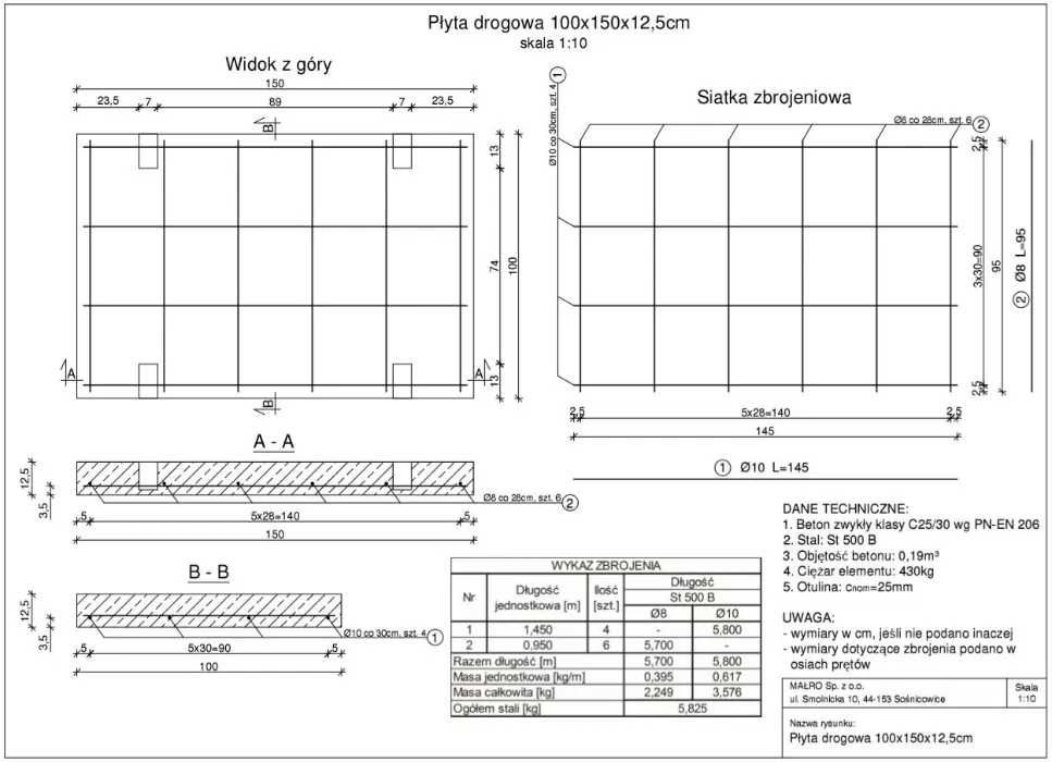Mała płyta drogowa 150x100X12,5cm małe płyty drogowe prefabrykat drogi