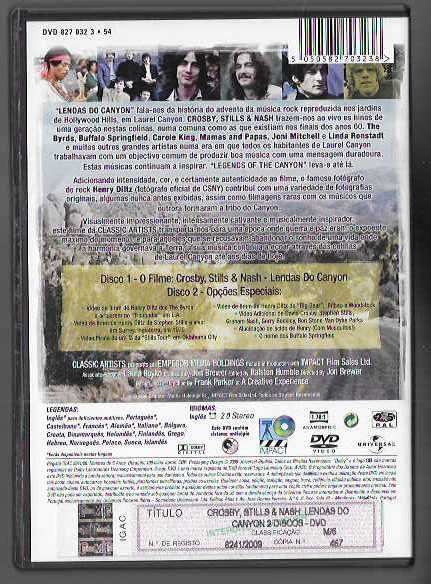 Crosby, Stills & Nash. Lendas do Canyon. 2 CD - DVD.