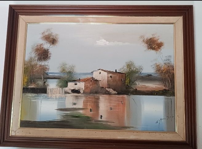 Quadro antigo pintado a óleo.